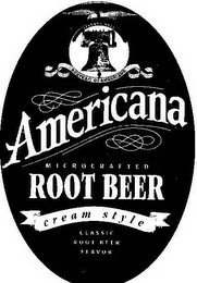 LIBERTY BELL PORTRAIT OF AMERICANA AMERICANA MICROCRAFTED ROOT BEER CREAM STYLE CLASSIC ROOT BEER FLAVOR logo