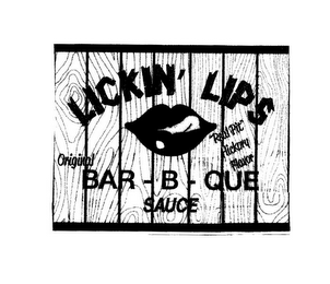 LICKIN' LIPS ORIGINAL BAR -B- QUE SAUCE "REAL PIT" HICKORY FLAVOR logo