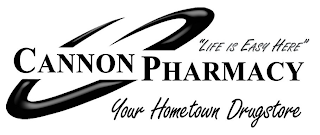 "LIFE IS EASY HERE" CANNON PHARMACY YOUR HOMETOWN DRUGSTORE logo