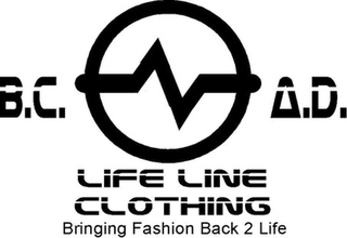 LIFE LINE CLOTHING BRINGING FASHION BACK 2 LIFE B.C. A.D. logo