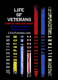 LIFE OF VETERANS SERVING THOSE WHO SERVE HOME REPAIRS REMODELING LIFEOFVETERANS.COM CORRECTIONS DISPATCH EMS NURSE FIREFIGHTER POLICE MILITARY logo