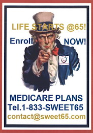 LIFE STARTS @65! ENROLL NOW! MEDICARE PLANS TEL. 1-833-SWEET65 CONTACT@SWEET65.COM logo