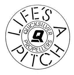LIFE'S A PITCH Q QUICKSILVER PROPELLERS logo