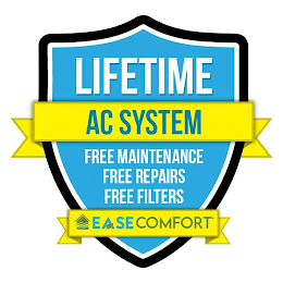 LIFETIME AC SYSTEM FREE MAINTENANCE FREE REPAIRS FREE FILTERS EASE COMFORT logo