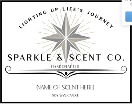 LIGHTING UP LIFE’S JOURNEY SPARKLE & SCENT CO. HANDCRAFTED (NAME OF SCENT HERE) SOY WAX CANDLE logo