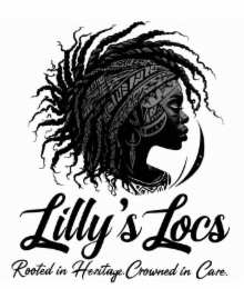LILLY'S LOCS ROOTED IN HERITAGE. CROWNED IN CARE. logo