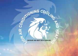 LION AIR CONDITIONING COOLING AND HEATING DEVOUR THE HEAT WITH LION AIR logo