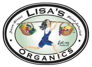 LISA'S ORGANICS HAND-SELECTED FARM-DIRECT EST.1998 TRUCKEE CA logo