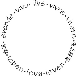 LIVE, VIVRE, LEVA, LEBEN, VIVERE, VIVO, LEVEN, LEVENDE, *JAPANESE TRANSLATION OF THE WORD LIVE*, *MANDARIN TRANSLATION OF THE WORD LIVE* logo