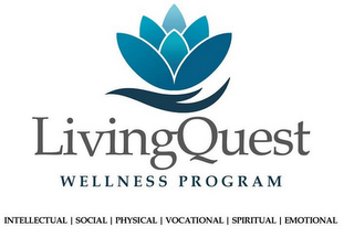 LIVINGQUEST WELLNESS PROGRAM INTELLECTUAL SOCIAL PHYSICAL VOCATIONAL SPIRITUAL EMOTIONAL logo