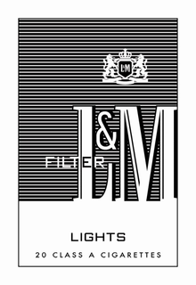 L&M FILTER LIGHTS 20 CLASS A CIGARETTES logo