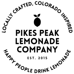 LOCALLY CRAFTED, COLORADO INSPIRED PIKES PEAK LEMONADE COMPANY EST. 2015 HAPPY PEOPLE DRINK LEMONADE logo