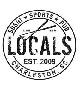 LOCALS EST. 2009 32.8 N 79.9 W SUSHI SPORTS PUB CHARLESTON, SC logo