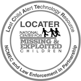 LOCATER NATIONAL CENTER FOR MISSING & EXPLOITED CHILDREN ALERT TECHNOLOGY RESOURCE NCMEC AND LAW ENFORCEMENT IN PARTNERSHIP logo
