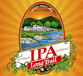 LONG TRAIL IPA ALL NATURAL UNFILTERED INDIA PALE ALE BRIDGEWATER CORNERS, VERMONT logo