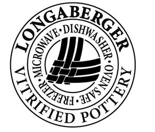 LONGABERGER VITRIFIED POTTERY · FREEZER · MICROWAVE · DISHWASHER · OVEN SAFE L logo