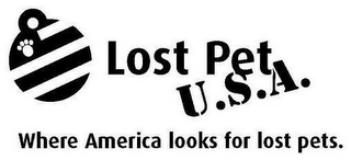 LOST PET U.S.A. WHERE AMERICA LOOKS FOR LOST PETS. logo