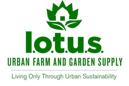 L.O.T.U.S. URBAN FARM AND GARDEN SUPPLY LIVING ONLY THROUGH URBAN SUSTAINABILITY logo