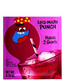 LOUD MOUTH PUNCH MAKES 2 QUARTS IMITATION PUNCH FLAVOR SOFT DRINK MIX NET WT. 0.19 OZ. logo