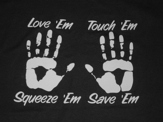 LOVE 'EM TOUCH 'EM SQUEEZE 'EM SAVE 'EM logo