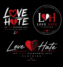 LOVE HATE LET LOVE OVERPOWER HATE CLOTHING LH logo