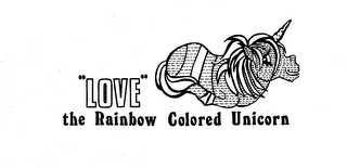 "LOVE" THE RAINBOW COLORED UNICORN logo