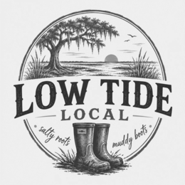 LOW TIDE LOCAL SALTY ROOTS MUDDY BOOTS logo