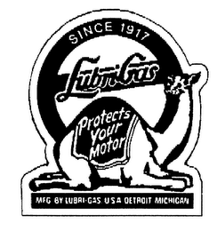 LUBRI-GAS SINCE 1917 PROTECTS YOUR MOTOR MFG BY LUBRI-GAS USA DETROIT MICHIGAN logo
