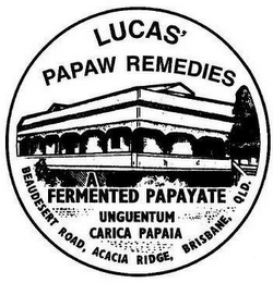 LUCAS' PAPAW REMEDIES A FERMENTED PAPAYATE UNGUENTUM CARICA PAPAIA BEAUDESERT ROAD, ACACIA RIDGE, BRISBANE, QLD. logo