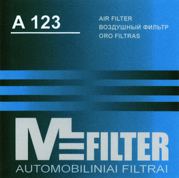 M FILTER AUTOMOBILINIAI FILTRAI A 123 AIR FILTER ORO FILTRAS logo