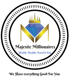 M MAJESTIC MILLIONAIRES - HEALTH WEALTHTRAVEL AND FUN - WE HAVE EVERYTHING GOOD FOR YOU logo