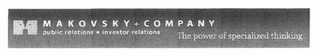 M MAKOVSKY + COMPANY PUBLIC RELATIONS INVESTOR RELATIONS THE POWER OF SPECIALIZED THINKING. logo