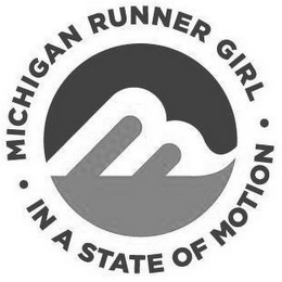 M · MICHIGAN RUNNER GIRL · IN A STATE OF MOTION logo