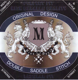 M MIKE DENIM ORIGINAL DESIGN DOUBLE SADDLE STITCH PERFECT FIT HIGH DURABLE QUALITY REGULAR FIT 100% COMFORT & STYLE STRONG STREET logo