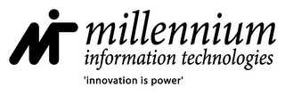 M MILLENNIUM INFORMATION TECHNOLOGIES 'INNOVATION IS POWER' logo