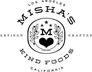 M MISHA'S KIND FOODS ARTISAN CRAFTED LOS ANGELES CALIFORNIA logo