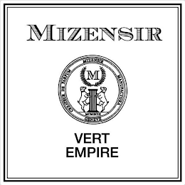 M MIZENSIR VERT EMPIRE CREATEUR DE PARFUM MIZENSIR MANUFACTURA GENEVE MCMXCIX logo