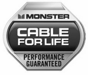 M MONSTER CABLE FOR LIFE PERFORMANCE GUARANTEED logo
