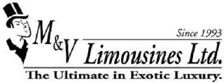 M & V LIMOUSINES LTD. THE ULTIMATE IN EXOTIC LUXURY. SINCE 1993 logo