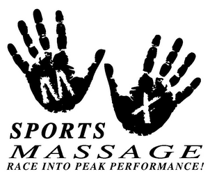 M X SPORTS MASSAGE RACE INTO PEAK PERFORMANCE! logo