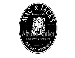 MAC & JACK'S AFRICAN AMBER HANDCRAFTED ALES DRY HOPPED & UNFILTERED FOUNDED 1993 REDMOND, WASHINGTON BREWING CO. INC. logo