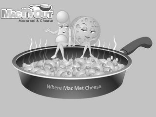MAC N' OUT MACARONI & CHEESE WHERE MAC MET CHEESE logo