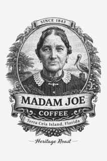 MADAM JOE COFFEE TERRA CEIA ISLAND, FLORIDA HERITAGE ROAST SINCE 1843 logo