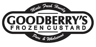 MADE FRESH HOURLY GOODBERRY'S FROZEN CUSTARD PURE & WHOLESOME logo