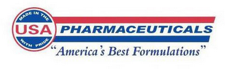 MADE IN THE USA WITH PRIDE  PHARMACEUTICALS "AMERICA'S BEST FORMULATIONS" logo