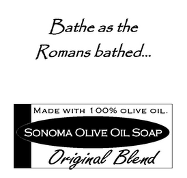 MADE WITH 100% OLIVE OIL. SONOMA OLIVE OIL SOAP ORIGINAL BLEND BATHE AS THE ROMANS BATHED... logo