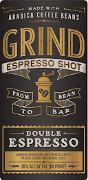 MADE WITH ARABICA COFFEE BEANS GRIND ESPRESSO SHOT FROM BEAN TO BAR DOUBLE ESPRESSO CARIBBEAN RUM BLENDED WITH ESPRESSO COFFEE, NATURAL FLAVORS AND CARAMEL COLOR 30% ALC BY VOL (60 PROOF) logo