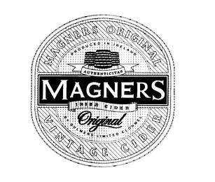 MAGNERS ORIGINAL VINTAGE CIDER PRODUCED IN IRELAND AUTHENTICITAS MAGNERS IRISH CIDER ORIGINAL BY BULMERS LIMITED CLONMEL logo