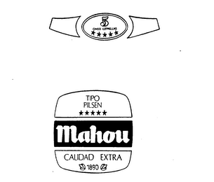MAHOU TIPO PILSEN CALIDAD EXTRA 1890 5 CINCO ESTRELLAS logo
