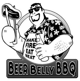 MAKE FIRE EAT MEAT BEER BELLY BBQ logo